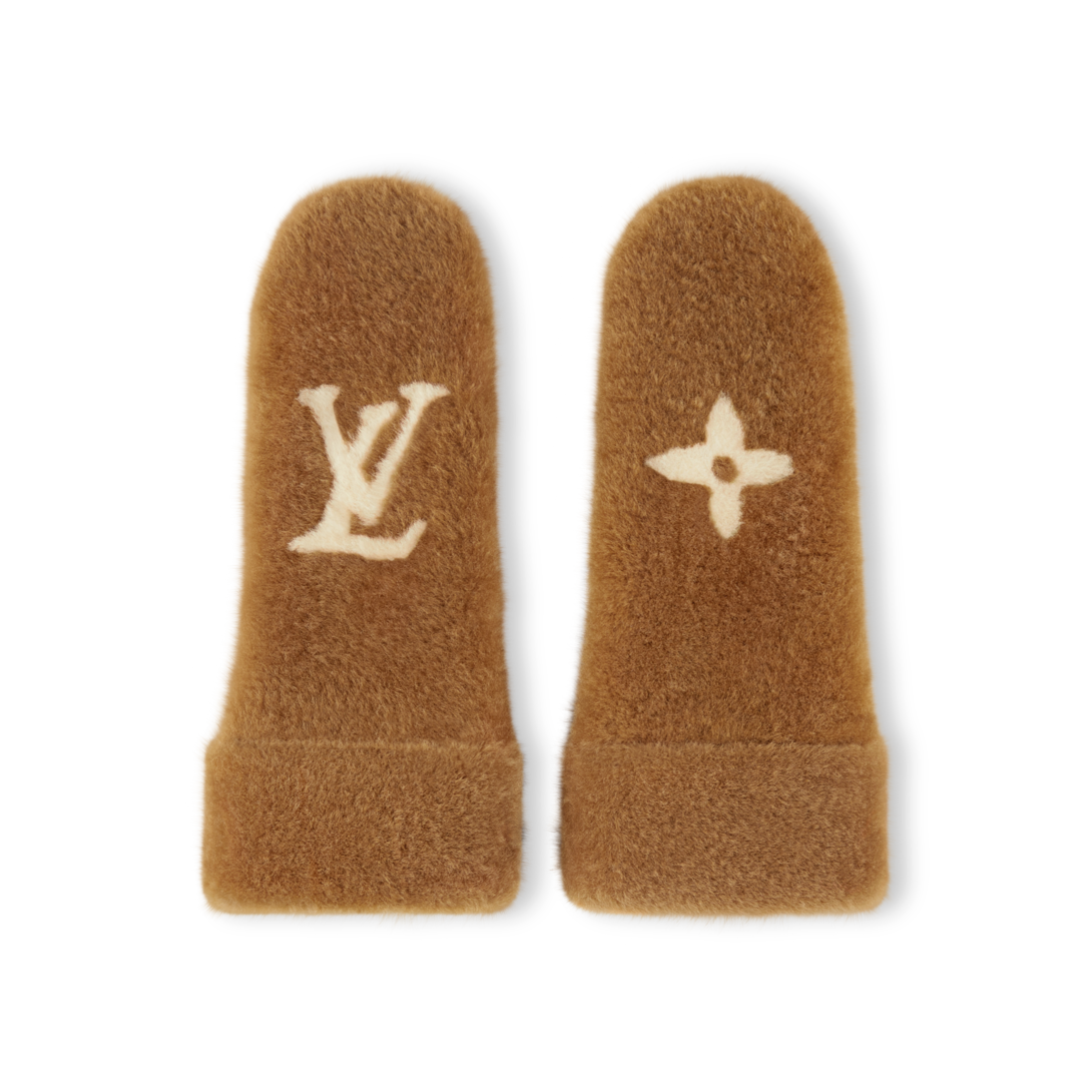 I　ルイヴィトン　LOUIS VUITTON ミンク　イヤーマフ LOUIS VUITTON LV Monogram Logo Mink Gloves Brown Vintage With Box